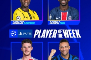 开云-欧冠官方本轮最佳球员候选:吉拉西、登贝莱、赖斯、劳塔罗